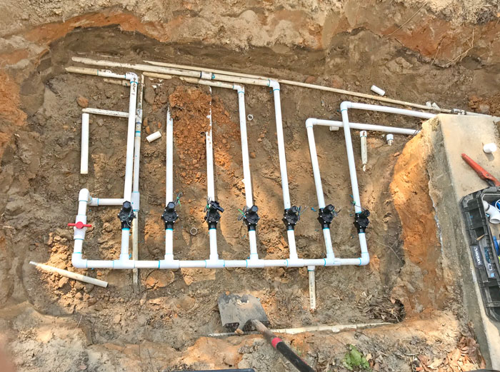 underground irrigation system manifold with shut off valves